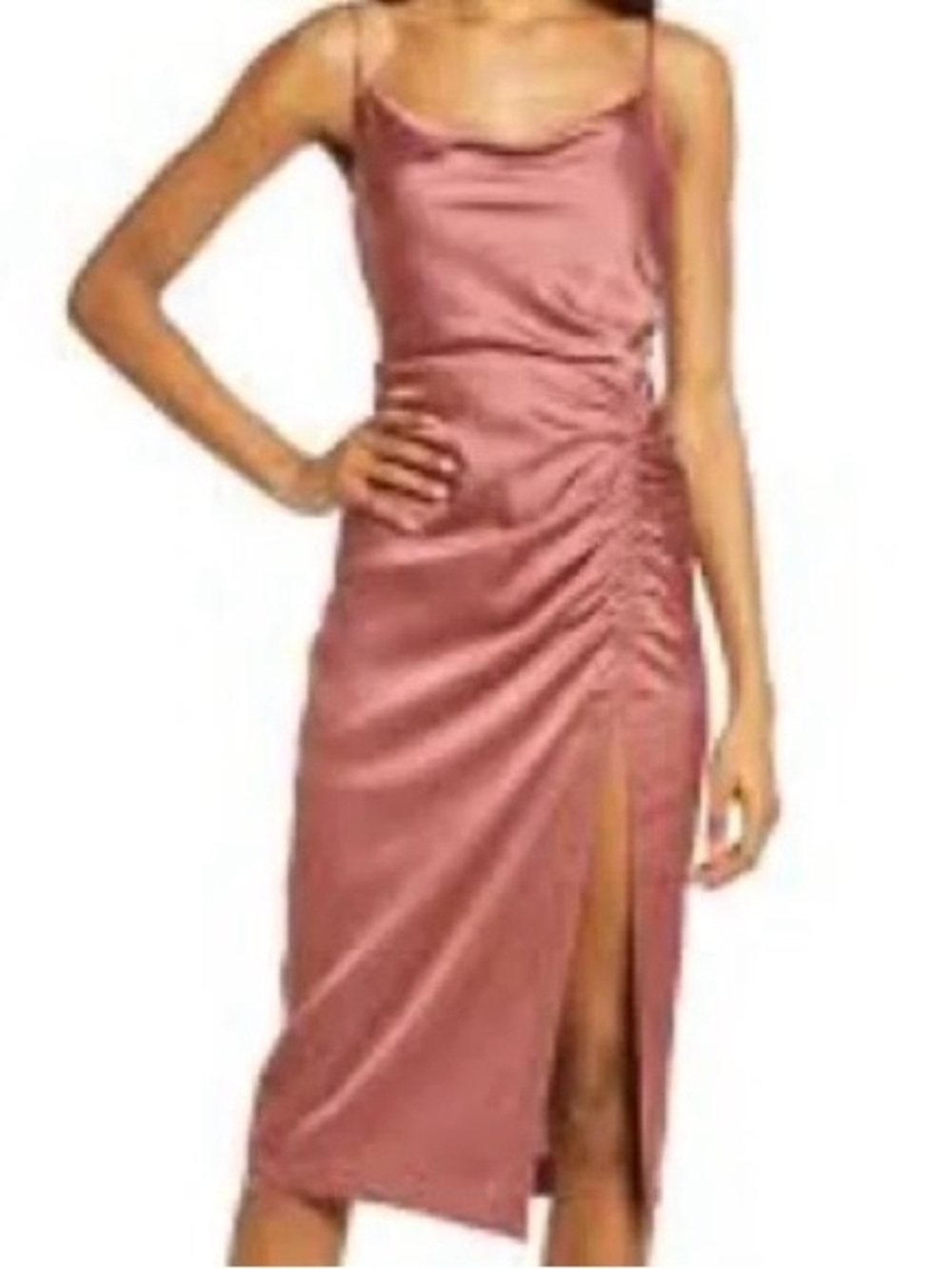 Slip Midi Dress with Ruched Side - dark mauve